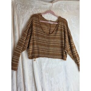 SAINTS & HEARTS Womens Striped V Neck‎ Cropped Sweater Size M